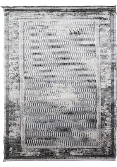 Madalyon Seri Gri Çerçeveli Motif İşlemeli Altı Kaymaz Makine Dokuma Halı 17199-852 Beyaz