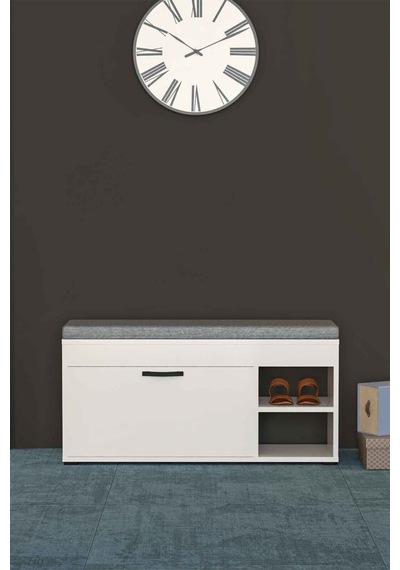 Puflu Ayakkabılık Bench Beyaz 90 Cm Çok Renkli