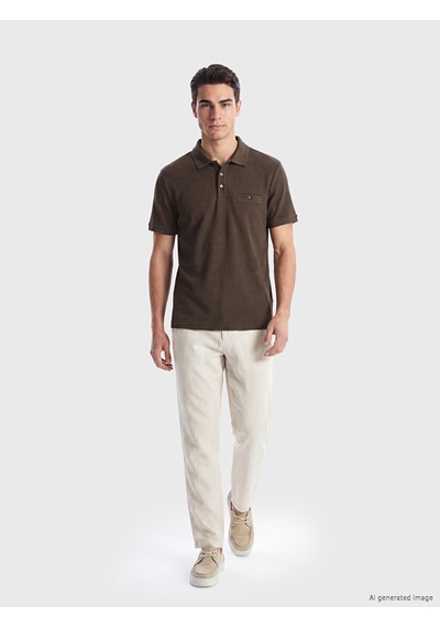 Lcwaıkıkı Classic Kahverengi Standart Fit Polo Yaka Strüktürlü Erkek Tişört