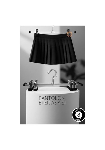 Premium Metal Pantolon Ve Etek Askısı 8'li Set - Ayarlanabilir Kaymaz Klipsli 40cm Organizer 719536 Gümüş