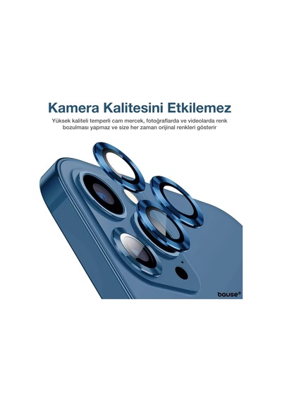 Apple Uyumlu   iPhone 14 Pro Max Kamera Koruyucu Lens Mercek Metal Çerçeveli 3lü Set Mavi Blue