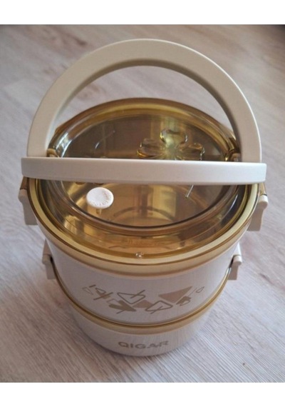 Food 2 Katlı Yuvarlak Paslanmaz Çelik Yemek Taşıma Kabı 1.4l Krem