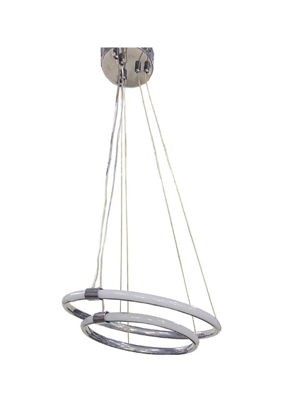 Yuvarlak Led Avize 2li Sarkıt Model Avize Krom Gri