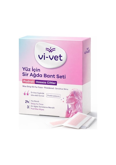 Vi-vet Yüz İçin Sir Ağda Bant Seti, Pudralı, Hassas Ciltler, 24 Yüz Bandı Ve 3 Temizleme Mendili
