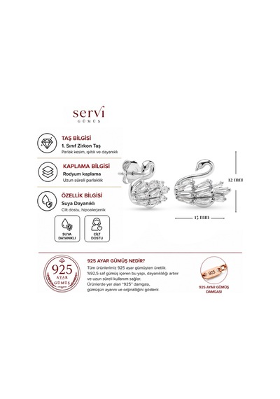 Servi 925 Ayar Gümüş Crystal Swan Küpe-29