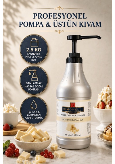 Simonelli Profesyonel Beyaz Çikolatalı Kahve ve Tatlı Sosu 2500 G + Pompa