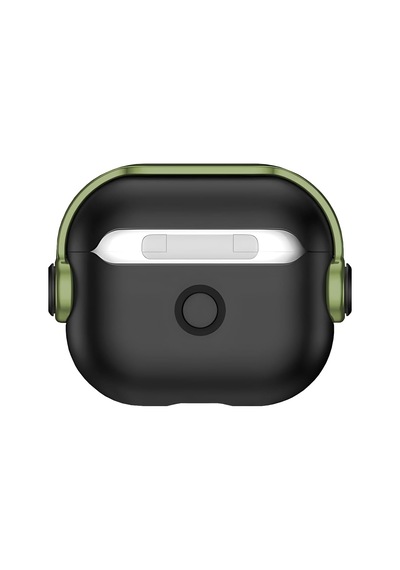 Airpods 4 Uyumlu Djpods Sert Malzemeli Dayanıklı Koruyucu Kilitli Kapak Askı Aparatlı Kılıf Siyah - Yeşil