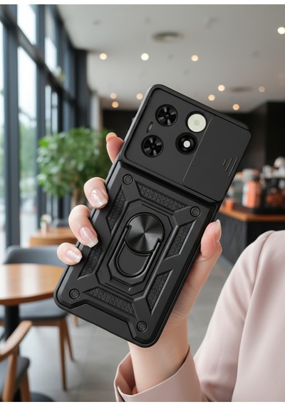 Tecno Spark 20c Kılıf Magnetik Standlı Sürgülü Kamera Korumalı Tank Kapak