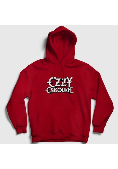 Presmono Unisex Logo Ozzy Osbourne Kapüşonlu Sweatshirt Kırmızı