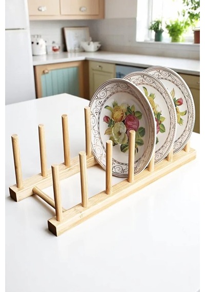 Bambu 6 Lı Tabak Düzenleme Aparatı Tabaklık 30x12 Cm Kahverengi