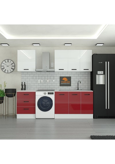 185 Cm Mutfak Dolabı Kırmızı Mdf Kapak Tezgah Dahil Yrkn185 101 Kırmızı