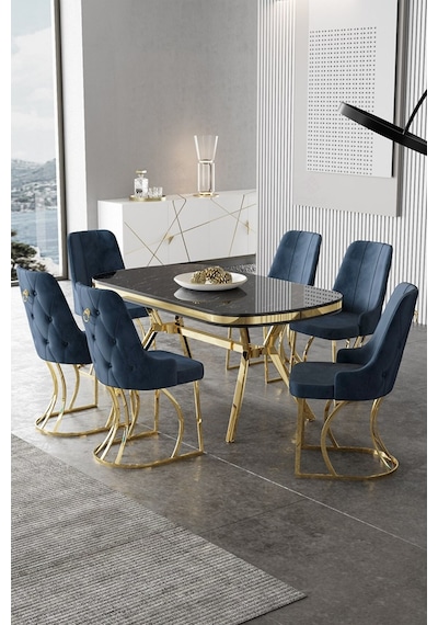 Canisa Epal Serisi 90x168 Lak Panel Siyah Mermer Desen Masa Takımı Gold Ayaklı 6 Antrasit Sandalye Masa Siyah Mermer Desen Sandalye Antrasit Canisa Epal Serisi 90x168 Lak Panel Siyah Mermer Desen Masa Takımı Gold Ayaklı 6 Antrasit Sandalye Masa Siyah Mermer Desen Sandalye Antrasit