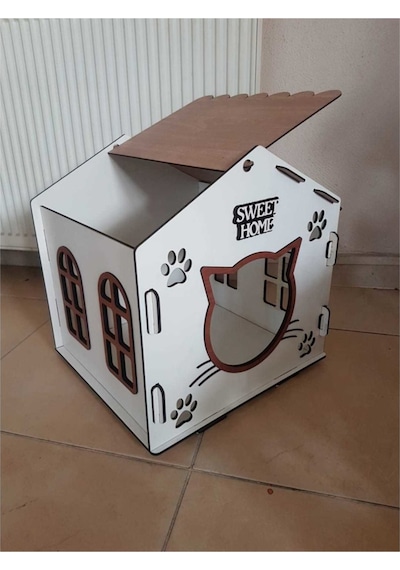 Ahşap Kedi Evi Kulübesi Tasma Isimliği Hediye 5 Mm Mdf