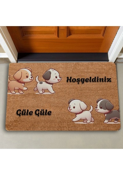 Valerine Life Yavru Köpekler Hoş Geldiniz Ve Güle Güle Kapı Önü Paspası 45x70cm