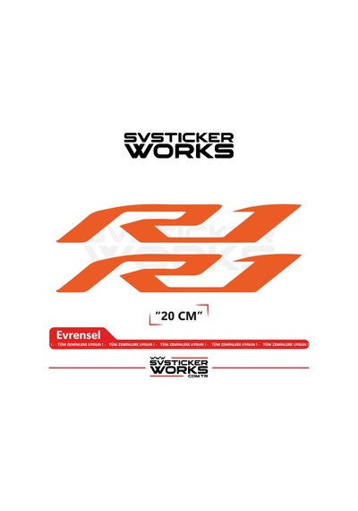 Yamaha R1 Uyumlu Yazı Sticker Yüksek Kalite Özel Kesim Folyo 2'li Set Turuncu