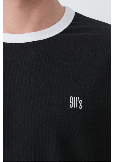 Baselco Unisex Dokulu 90's T-shirt Siyah