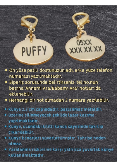 Caramelos Isimli Kedi Tasması Künyesi- Paslanmaz Metal- Kişiye Özel Isimlik Altın Soft-tek Ebat Diğer