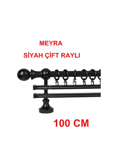 Meyra Demonte Başlıklı Ahşap Rustik Perde Askısı - Çift Raylı -siyah 100 Cm Siyah
