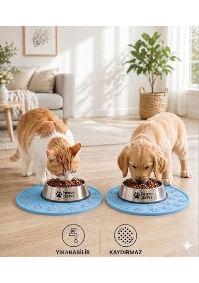 Silikon Mama Matı Kedi &amp Köpek İçin / Kaymaz, Yıkanabilir, Havuzlu Mama Altlığı Mavi