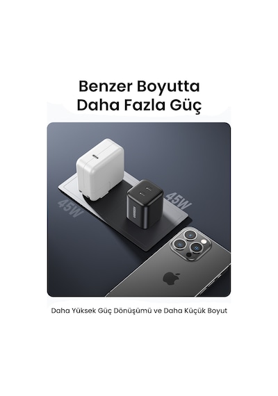 Ugreen 45w Gan Hızlı Şarj Cihazı Type-c Qc Pd 2xusb-c, Siyah, 65058
