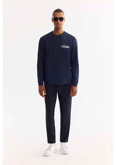 Avva Erkek Lacivert Bisiklet Yaka Pamuklu Bi-stretch Baskılı Regular Fit Sweatshirt A52y1260