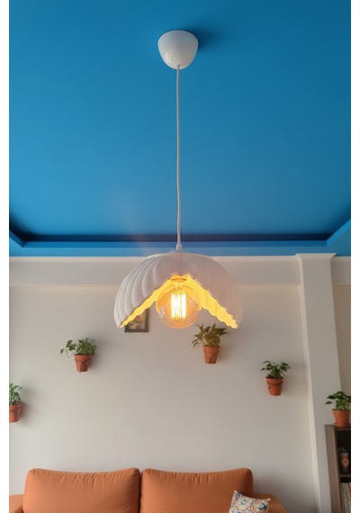 Beyaz Tekli Lotus Avize Salon Dayanıklı Plastik Dekoratif Sarkıt Aydınlatma Ayarlanabilir Kablo