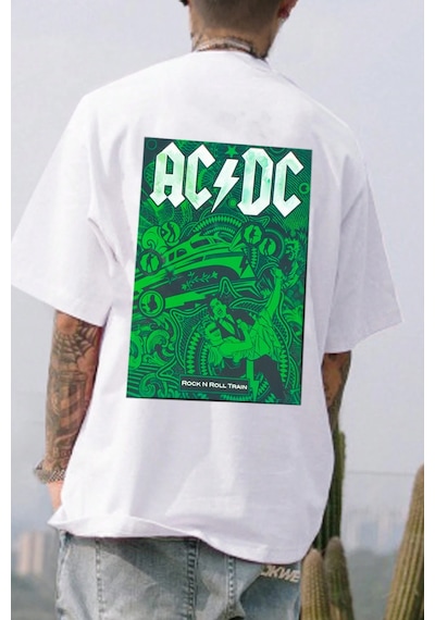 Unisex Acdc Baskılı T-shirt Beyaz
