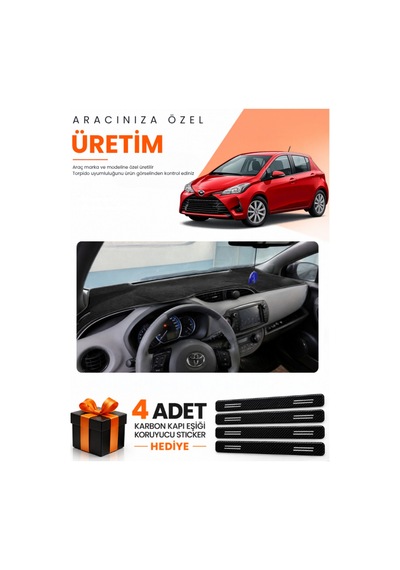 Toyota Yaris 2014-2019 Uyumlu Torpido Koruma Örtüsü Oto Kılıfı - Siyah