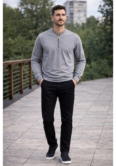 Alexandergardi Hakim Yaka Yarım Fermuarlı Erkek Sweatshirt K.gri