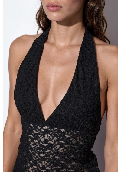 Hiccup Busem Kadın Payetli Halter Crop Bluz Siyah