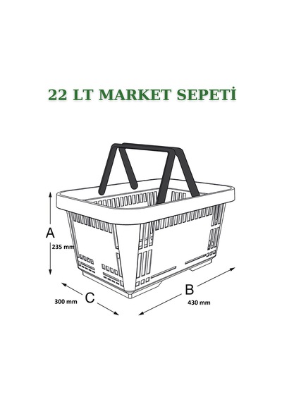 3 adet 22Litre Market ve Alışveriş Sepeti, Saplı Market Sepeti Y