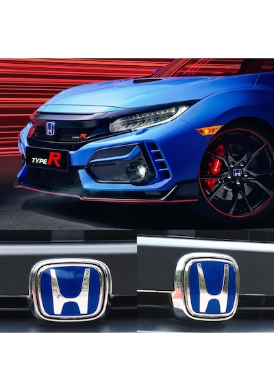 Honda Civic Fc5 2016-2021 Ön Ve Arka Panjur Direksiyon Logosu Mavi İthal Ürün 3 Parça