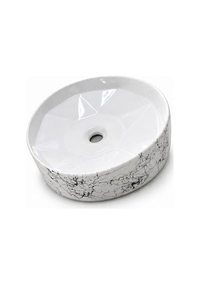 Seramik Çanak Lavabo 42 Cm Beyaz Siyah Desenli
