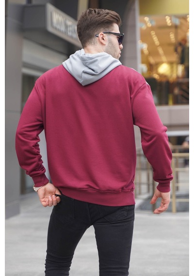Madmext Bordo Kapüşonlu Desenli Sweatshirt 6022 Bordo
