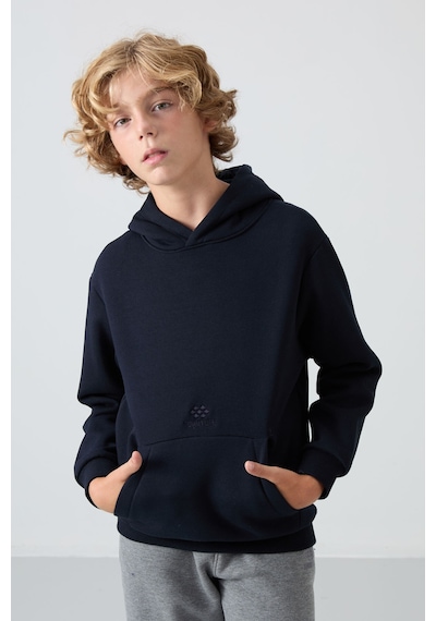 Tommylife Tommy Life Lacivert Pamuklu Kalın İçi Tüylü Yumuşak Dokulu Standart Fit Baskılı Erkek Çocuk Sweatshirt - 11215 Lacivert