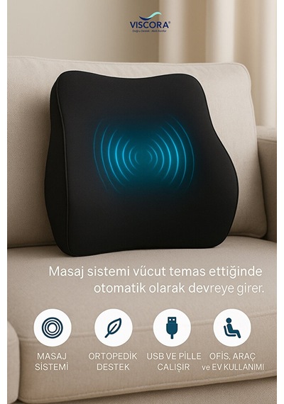 Vıscora Masaj Sistemli Ortopedik Sırt Minderi Omurga Dostu Ergonomik Bel Desteği Siyah
