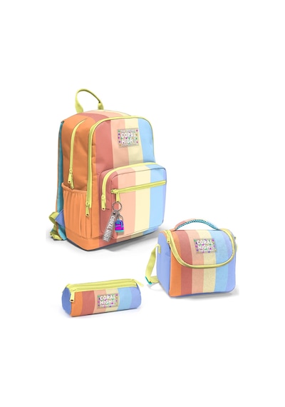 Coral High Renkli Çizgili 3 Lü Okul Çanta Seti Set0123680 Pudra - Krem