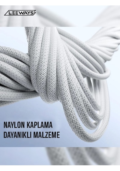 Leeways Dijital Göstergeli 120w Süper Hızlı Örgülü Type C To Type C Şarj Kablosu 1.2 Metre