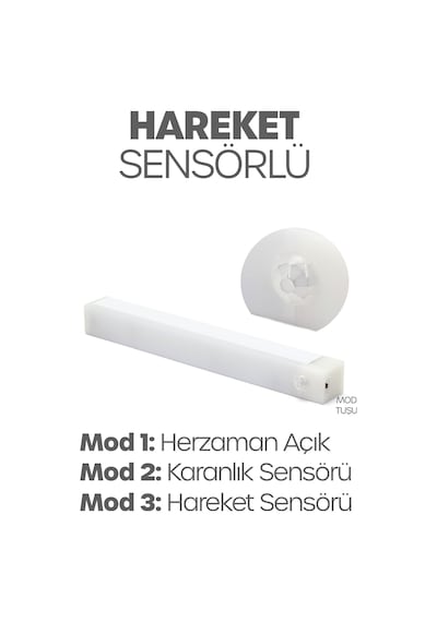 Şarjlı Otomatik Hareket Sensörlü Dolap Işığı Çekmece İçi Koridor Mutfak Merdiven Lambası 20 Cm 335