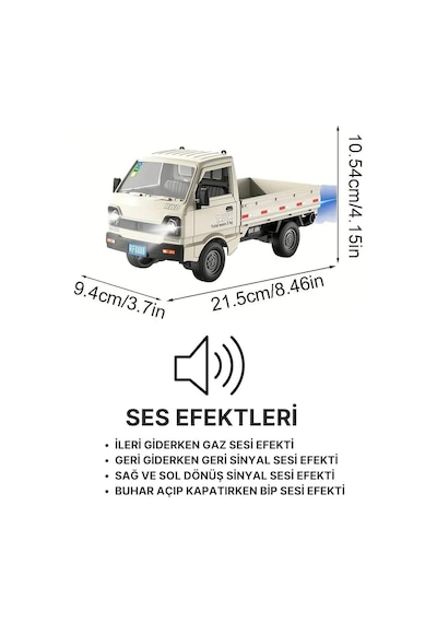 1:16 Ölçekli Işıklı Sesli Uzaktan Kumandalı Buhar Atışlı 2.ghz Frekans Akrobasi Pikap Çok Renkli