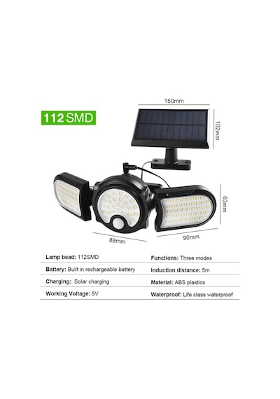 Technosmart Solar Güneş Enerjili 112 Ledli Hareket Sensörlü Büyük