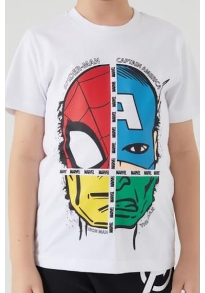 Yasin Tekstil Avengers Erkek Çocuk Bermuda Takım-Beyaz