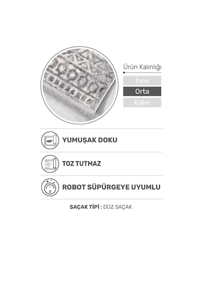 Notteo Modern Halı Yumuşak Dokulu, Dokuma Tabanlı, 7 Mm İnce Form, Dayanıklı Gri 1