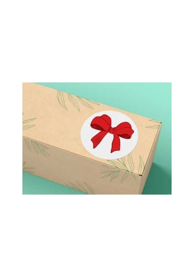 Fiyonk Baskılı Etiket Kırmızı Fiyonk Yuvarlak Mat Çıkartma Round Sticker 4 Cm 20 Adet Çok Renkli