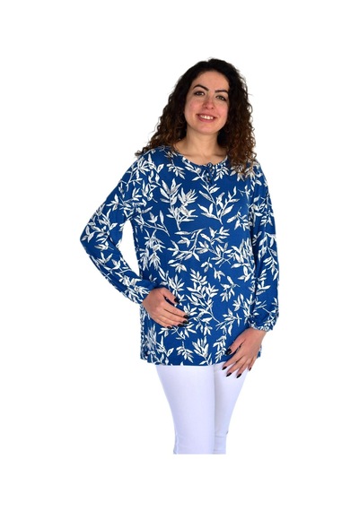 Kadın Yaprak Desen Baskılı Viscon Bluz Bgl-st04288 İndigo