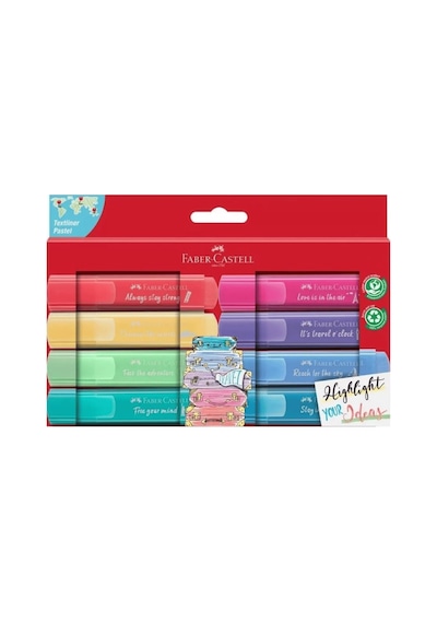 Faber Castell 24 Renk Kuru Boya Ve 8'li Textliner Pastel Fosforlu Kalem Seti İkisi Birarada Set Çok Renkli