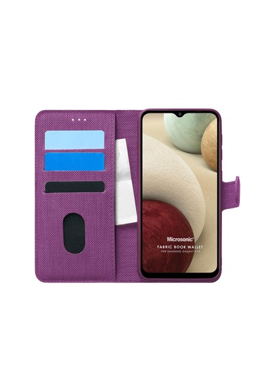 Galaxy A12 İçin Kılıf Fabric Book Wallet Mor Galaxy A12 İle Uyumlu Kılıf - Mor 50 x 22