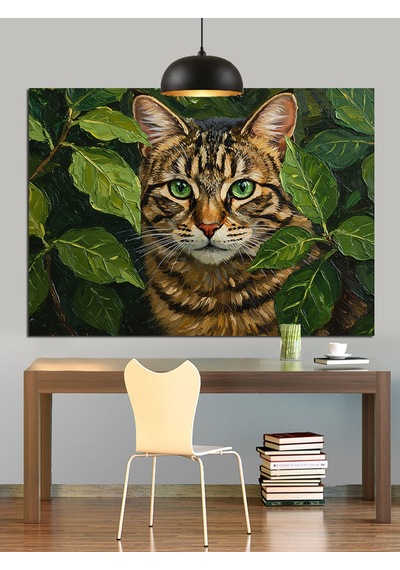 Kedi Yüzü Yeşil Gözler Dekoratif Kanvas - Mdf Ahşap Tablo