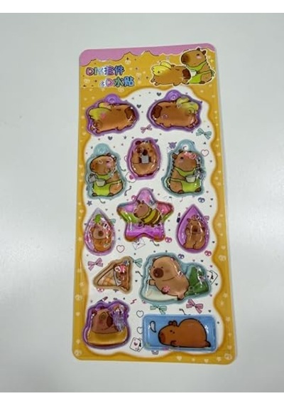 Capybara Temalı, Kabartmalı, 3d, Sulu, Simli Ve Boncuklu Sticker - Etiket No2 Abanoz