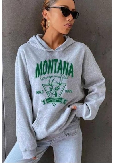 Kozia Outdoors Malkoçbey Baskılı Oyaka Oversize Unisex Swetşhirt Gri Gri